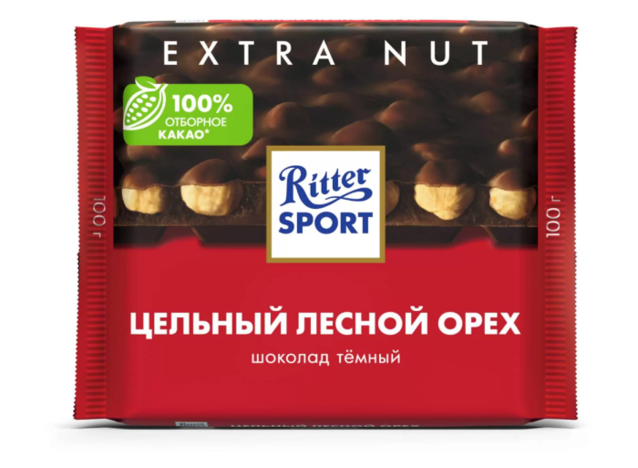 Шоколад тёмный Ritter Sport цельный лесной орех 100 г.