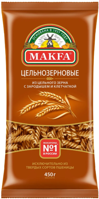 Макфа Макароны спирали цельнозерновые 450 г