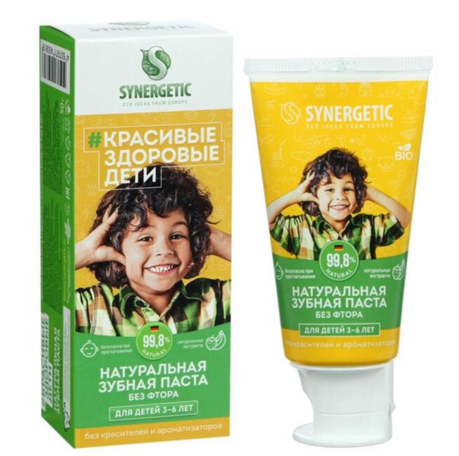 Synergetic натуральная зубная паста для детей 3-6 лет, клубника-банан 50 г