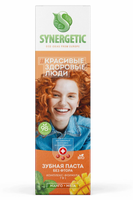 Зубная паста Без фтора Synergetic Манго + мята 100 г