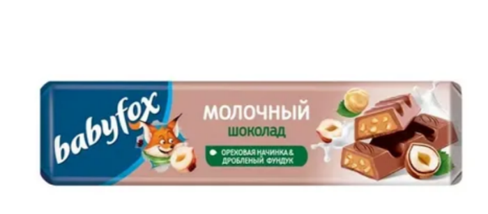 Шоколадный батончик Baby Fox с фундуком 45 г.
