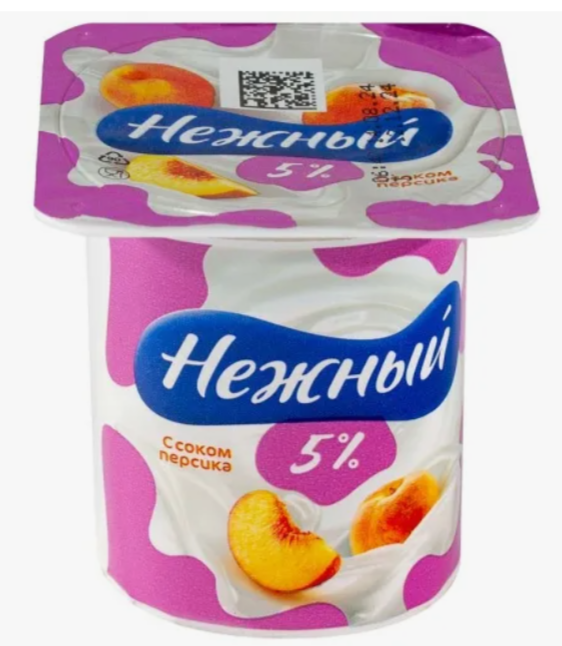Йогурт Нежный сливочный с соком персика 5% 100 г